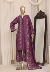 Mehroon Pearl Printed 3 Piece Suit